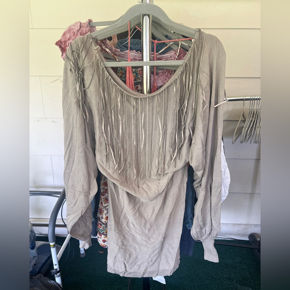 Sweater Dress, grey/silver with beads, semi formal Sheri Bodell